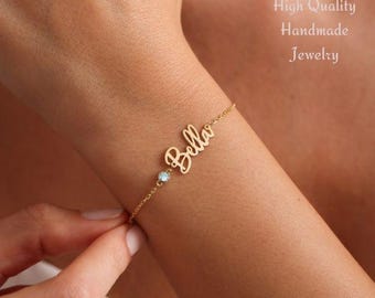 14K Gold Name Bracelet, Personalized Name Bracelet, Dainty Layering Bracelet, Custom Name Bracelet, Perfect Gift for Mom, Personalized Gift