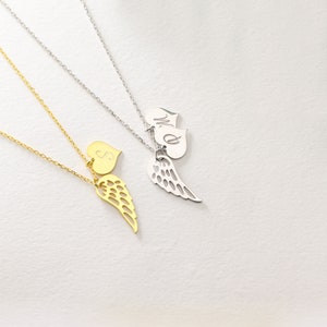 Heart Name Necklace with Wings, Angel Wings Necklace, Memorial Wing Necklace, Sterling Silver Angel Wing Necklace, Memorial Gift