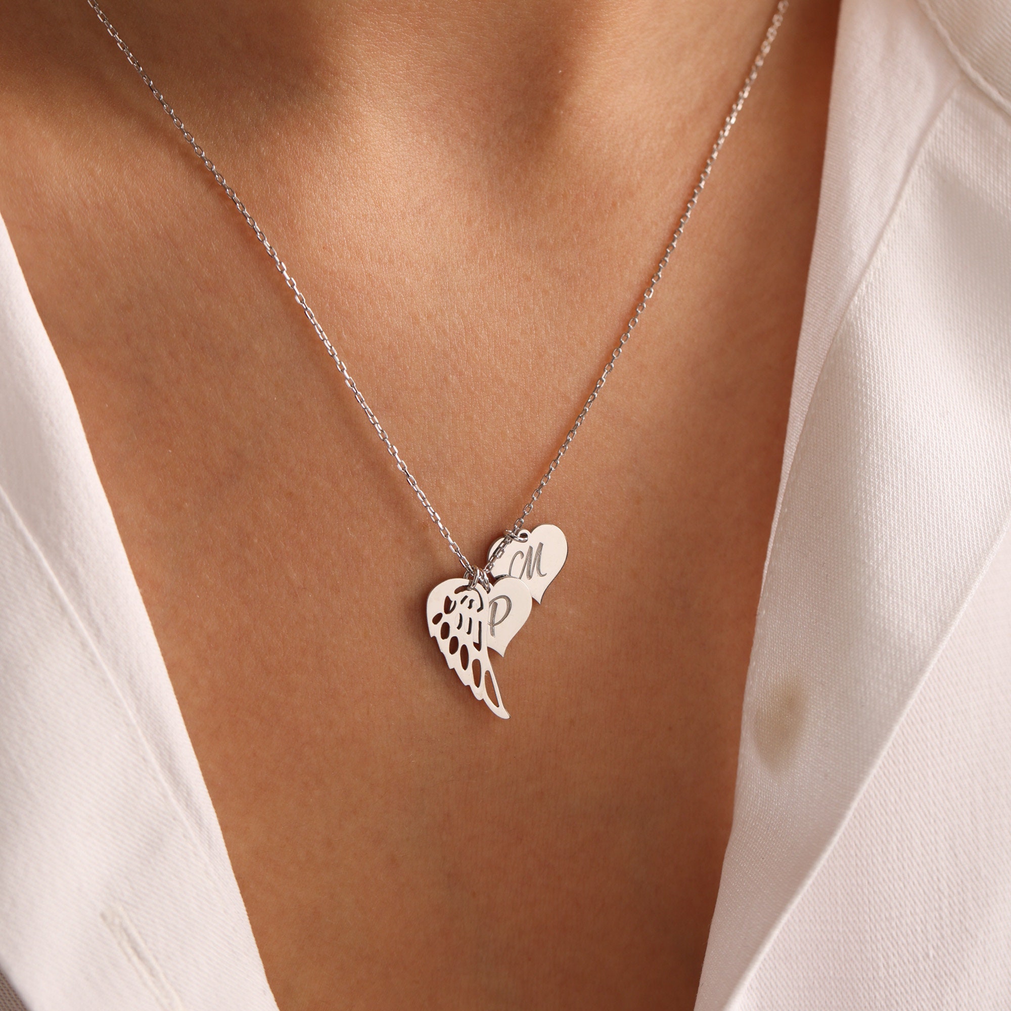 14K Solid Gold Diamond Angel Wing Necklace Angel Wing Valentine s Day 