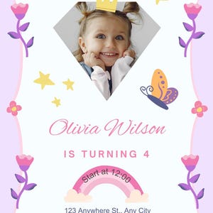 Princess Birthday Invitation with Photo | Custom Digital Kids Party Invite