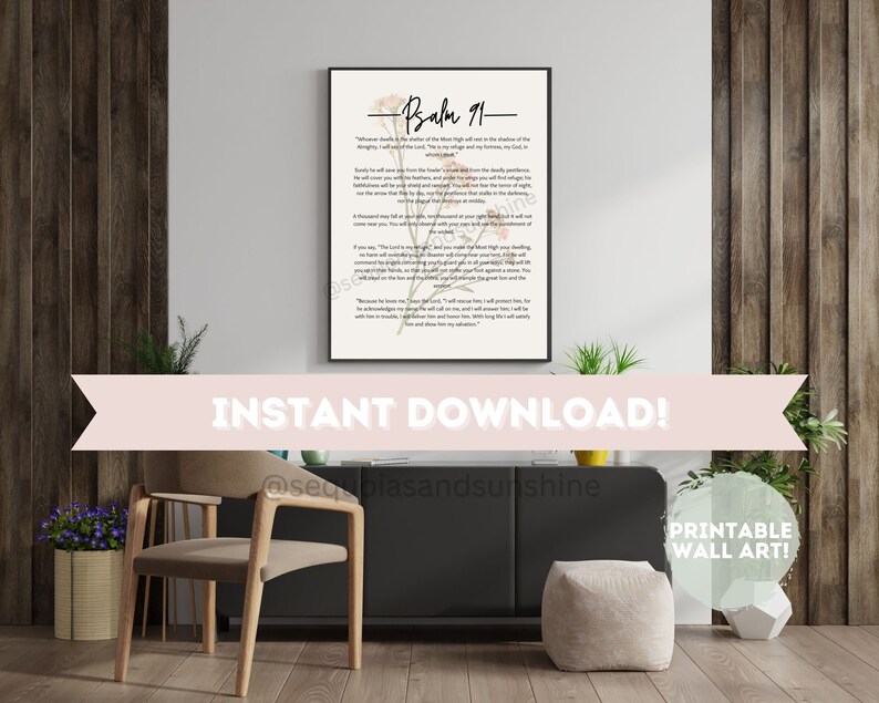 Psalm 91 Printable Instant Download Christian Wall Art Scripture Print ...