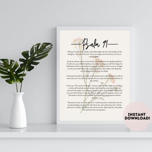 Salmo 91 Descarga instantánea imprimible Arte de la pared cristiana Escritura Impresión Signo Iglesia Decoración Escuela dominical Clase de educación en el hogar Versículo de la Biblia