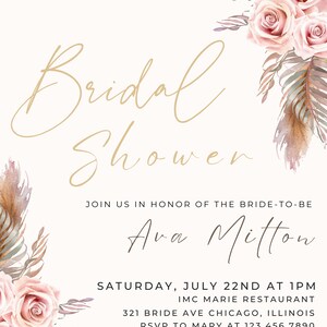 Pink Bridal Shower Invitation, Boho Bridal Shower Invitation, Bohemian Bridal Shower Invitation, Floral Bridal Shower Invitation Template