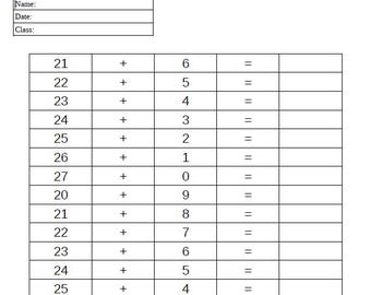 Addition Worksheets 20–30, 30 Printable PDF Worksheets Math Practice for Kids Kindergarten, Grade 1, and Grade 2