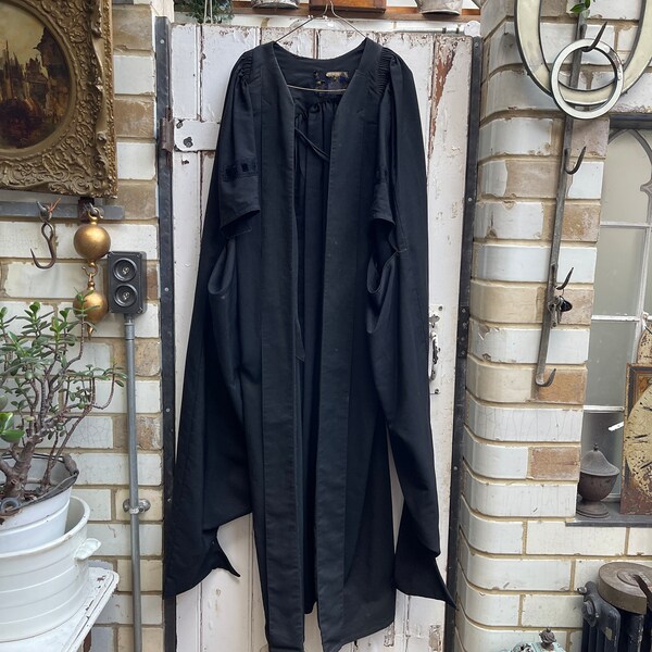 Antique vintage long black academic university graduation gown