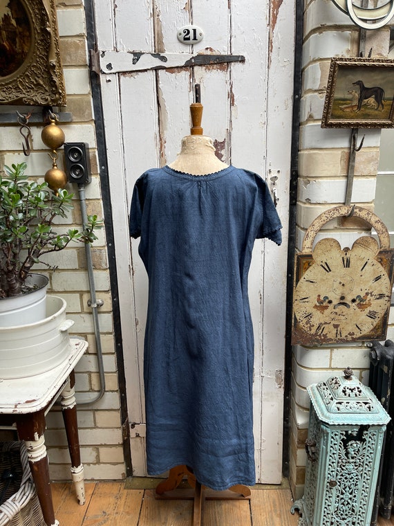 Antique French blue linen dress size M - image 5