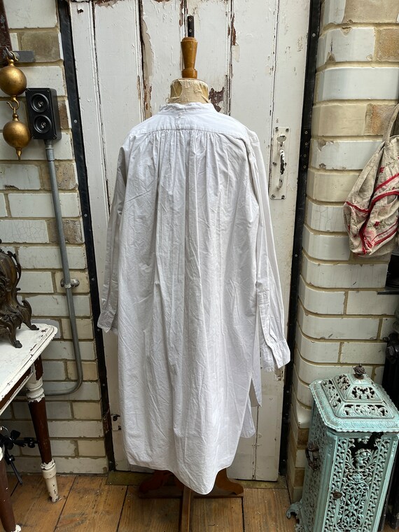 Antique French white cotton shirt chemise initial… - image 6