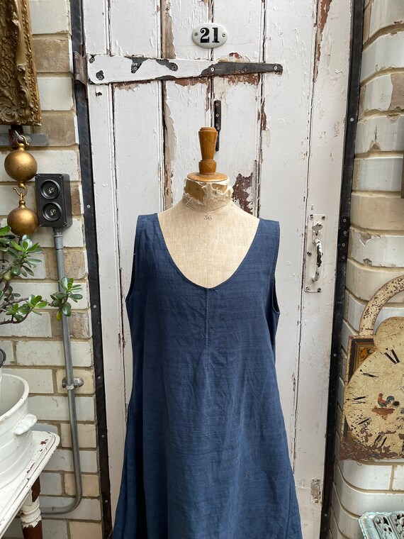 Antique French dark indigo blue linen shift dress… - image 2