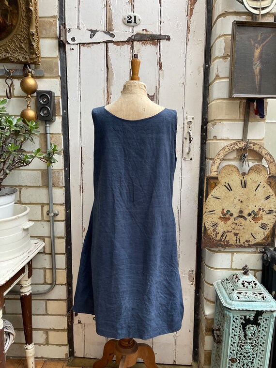 Antique French dark indigo blue linen shift dress… - image 7
