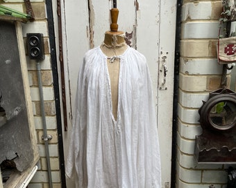 Antique French white cotton voile surplice top with intricate handgathering size M