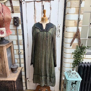 Vintage Born Free Indian cotton green patterned dress size M