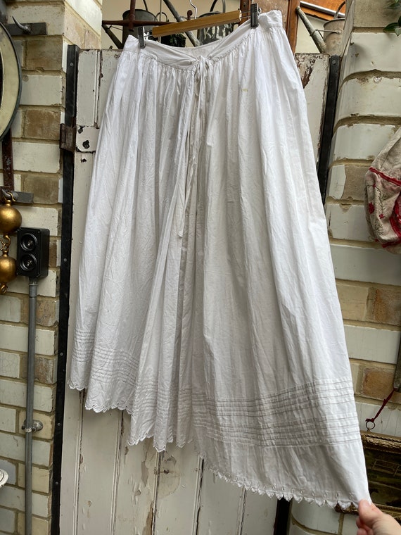 Antique handmade long white cotton skirt initials… - image 9