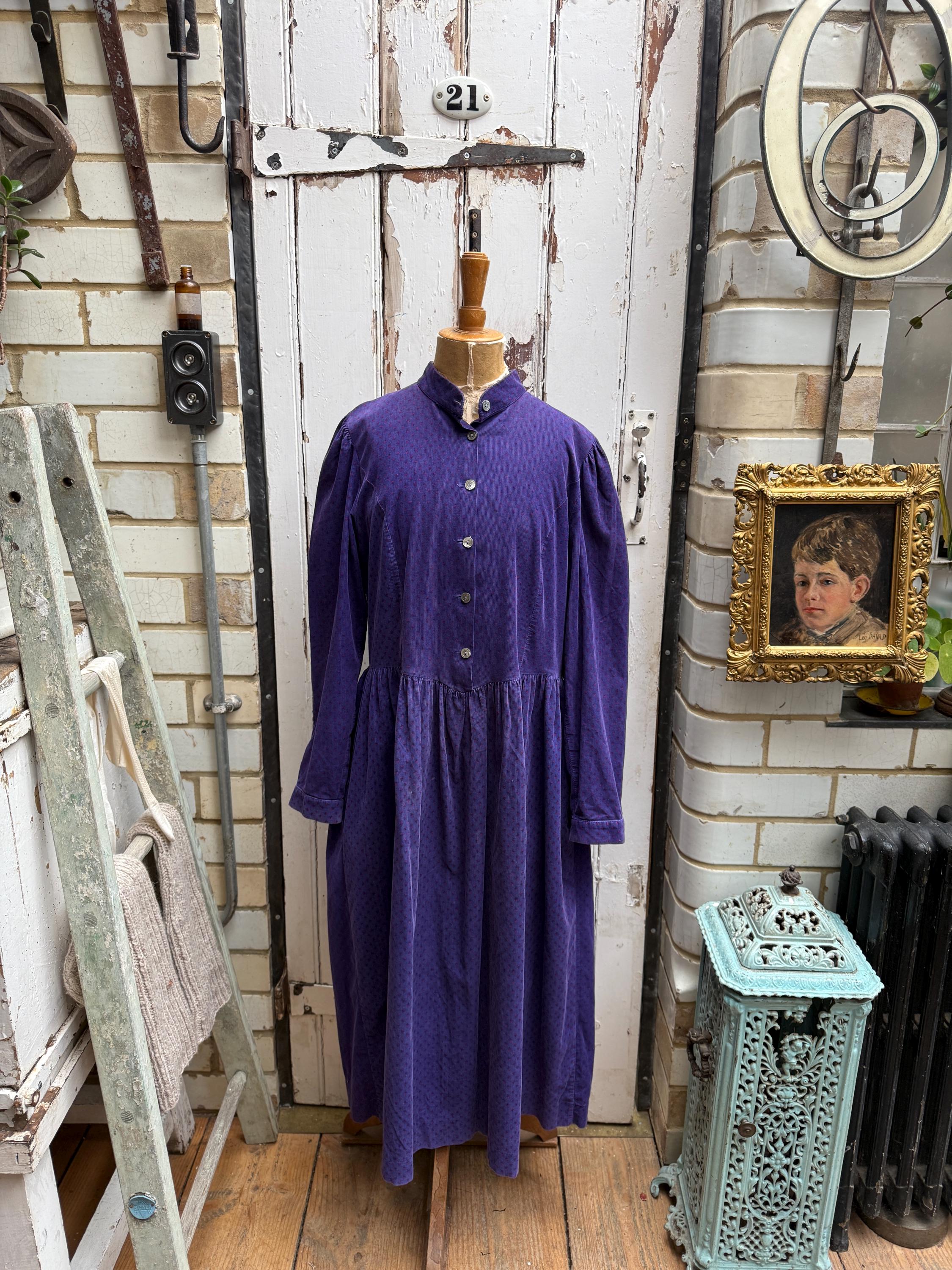 Vintage Laura Ashley Purple Cotton Needlecord Corduroy Dress Size