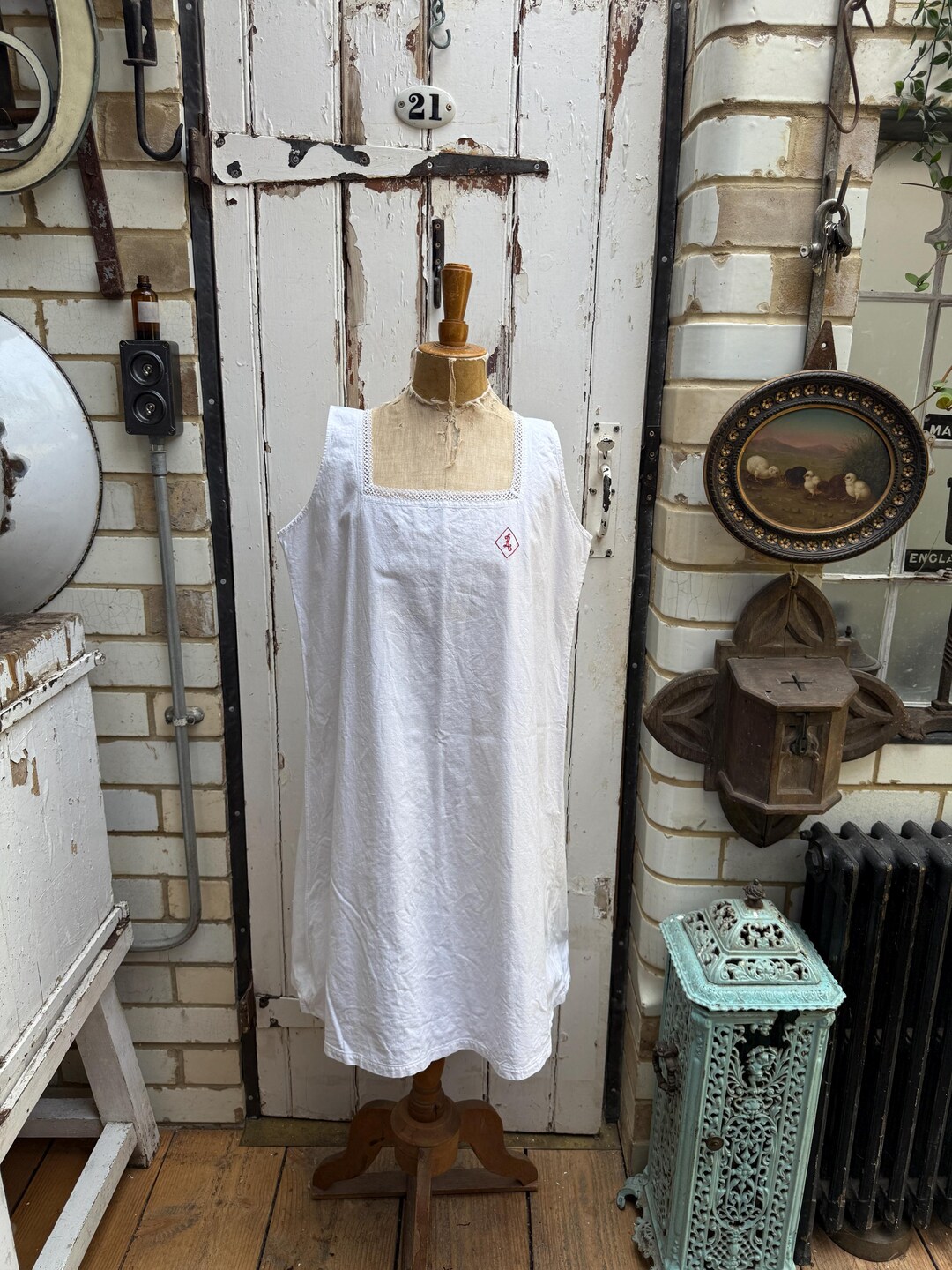Antique French White Cotton Shift Slip Dress Red Initials RL Size M - Etsy