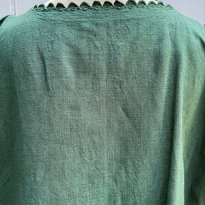 Antique French green linen shift dress initials DP size M image 7