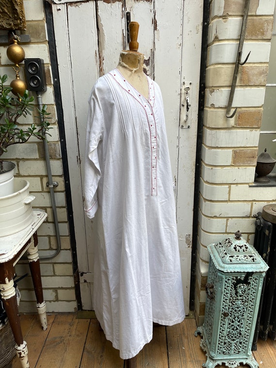 Antique French white brushed cotton warm dress ni… - image 9