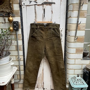 Antique Dutch mens handmade brown moleskin cotton workwear chores trousers size M