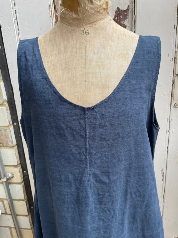 Antique French dark indigo blue linen shift dress… - image 3