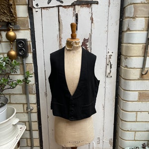 Antique black wool waistcoat vest with striped cotton lining size M