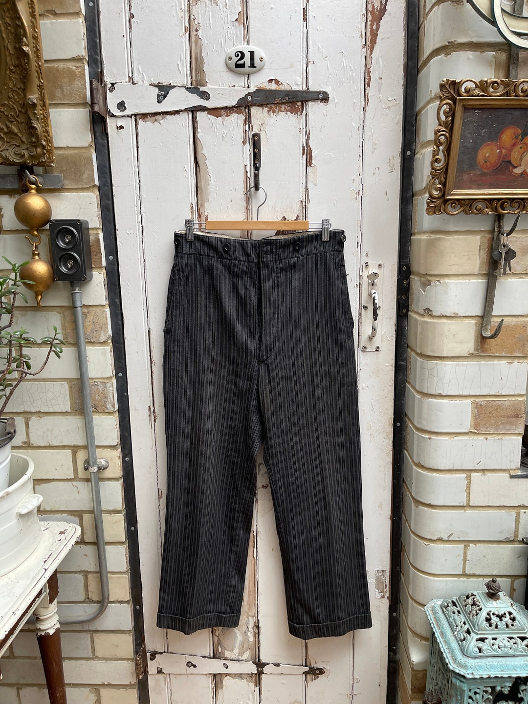 1760 Grey Tie Waist Check Trousers