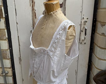 Antique White Cotton Camisole Top Corset Cover With Cut Out Detail