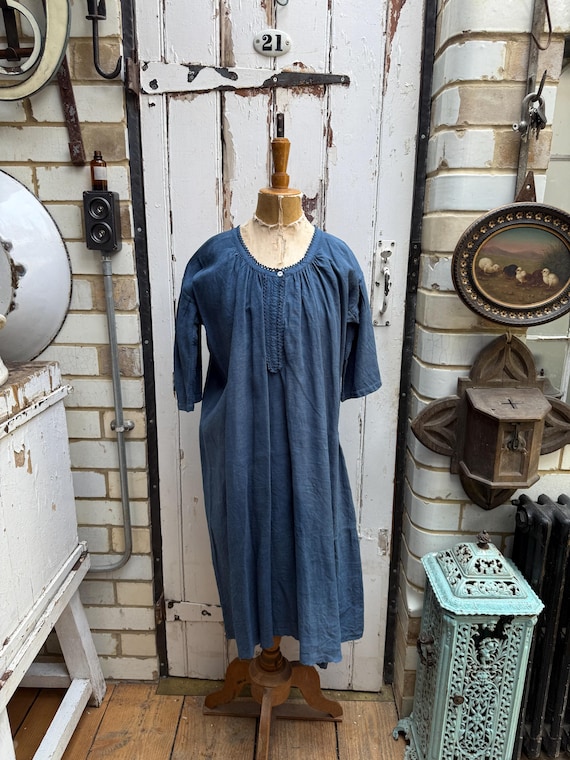 french blue linen dress French Linen Shirt Dress Natural Dye main image 1