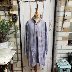 Vintage French Forextra long warm cotton check shirt size L