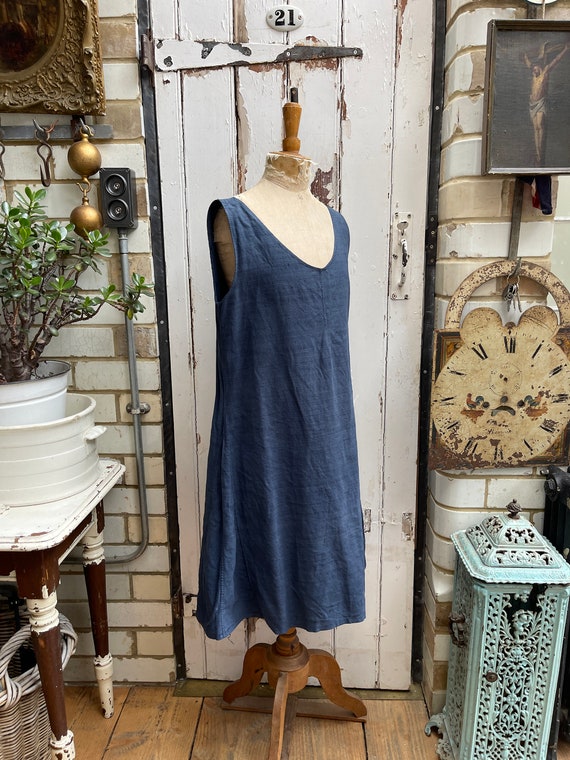 Antique French dark indigo blue linen shift dress… - image 10