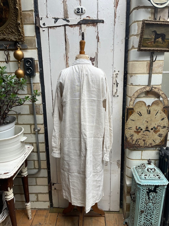 Antique French cream off white linen shirt dress … - image 6