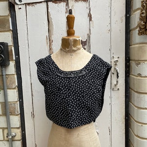 Antique Dutch Silk Cotton Tabard Vest: Black & White Spotted Gilet (S/M)