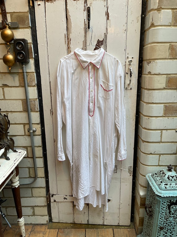 Antique French white warm cotton long shirt night… - image 1