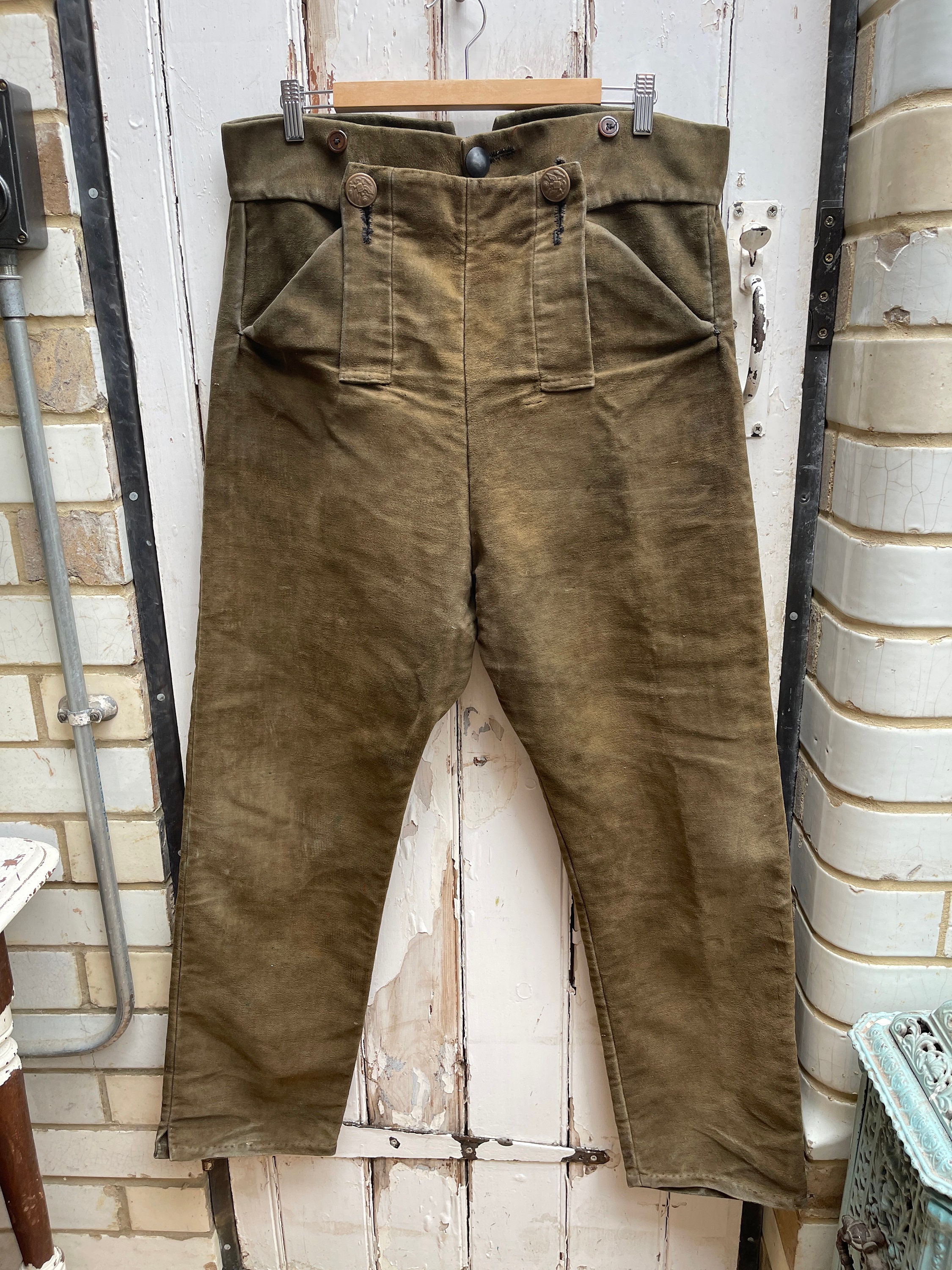 Antique Dutch Mens Handmade Brown Moleskin Cotton Workwear Chores