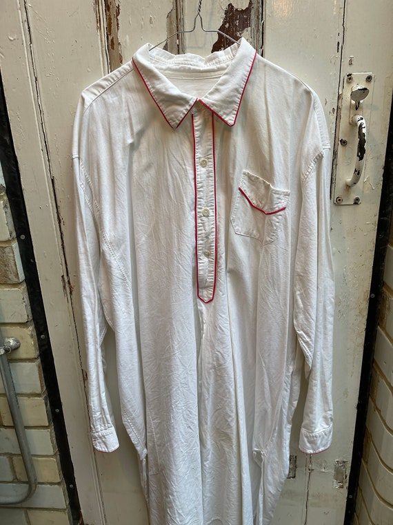 Antique French white warm cotton long shirt night… - image 2