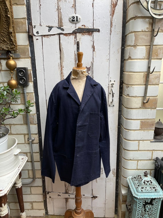 Antique Vintage British Workwear Leasam Dark Blue Cotton Chores 