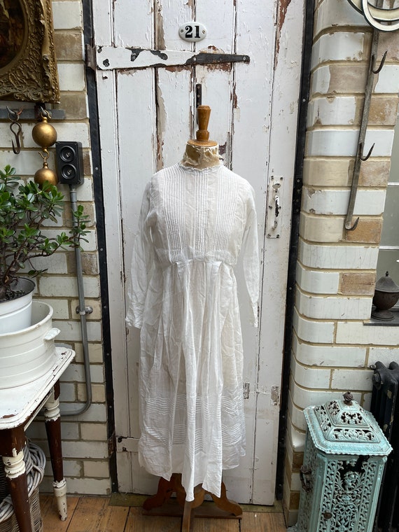 Antique French White Cotton Voile Petite Dress Size Xs 8/10