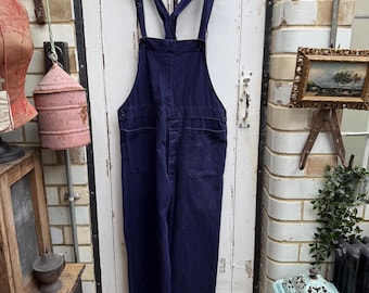 Mono de trabajo vintage británico de algodón azul oscuro de la Segunda Guerra Mundial, talla M