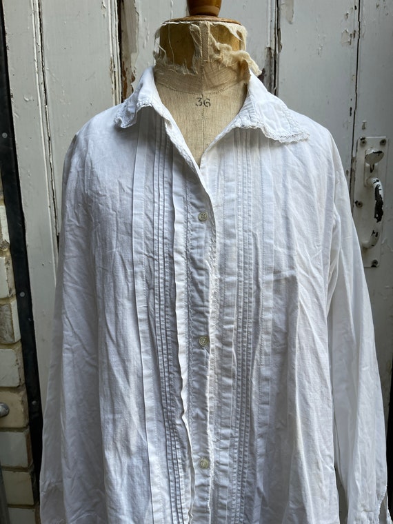 Antique French white cotton blouse size L - image 2