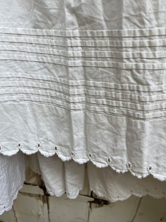 Antique handmade long white cotton skirt initials… - image 5