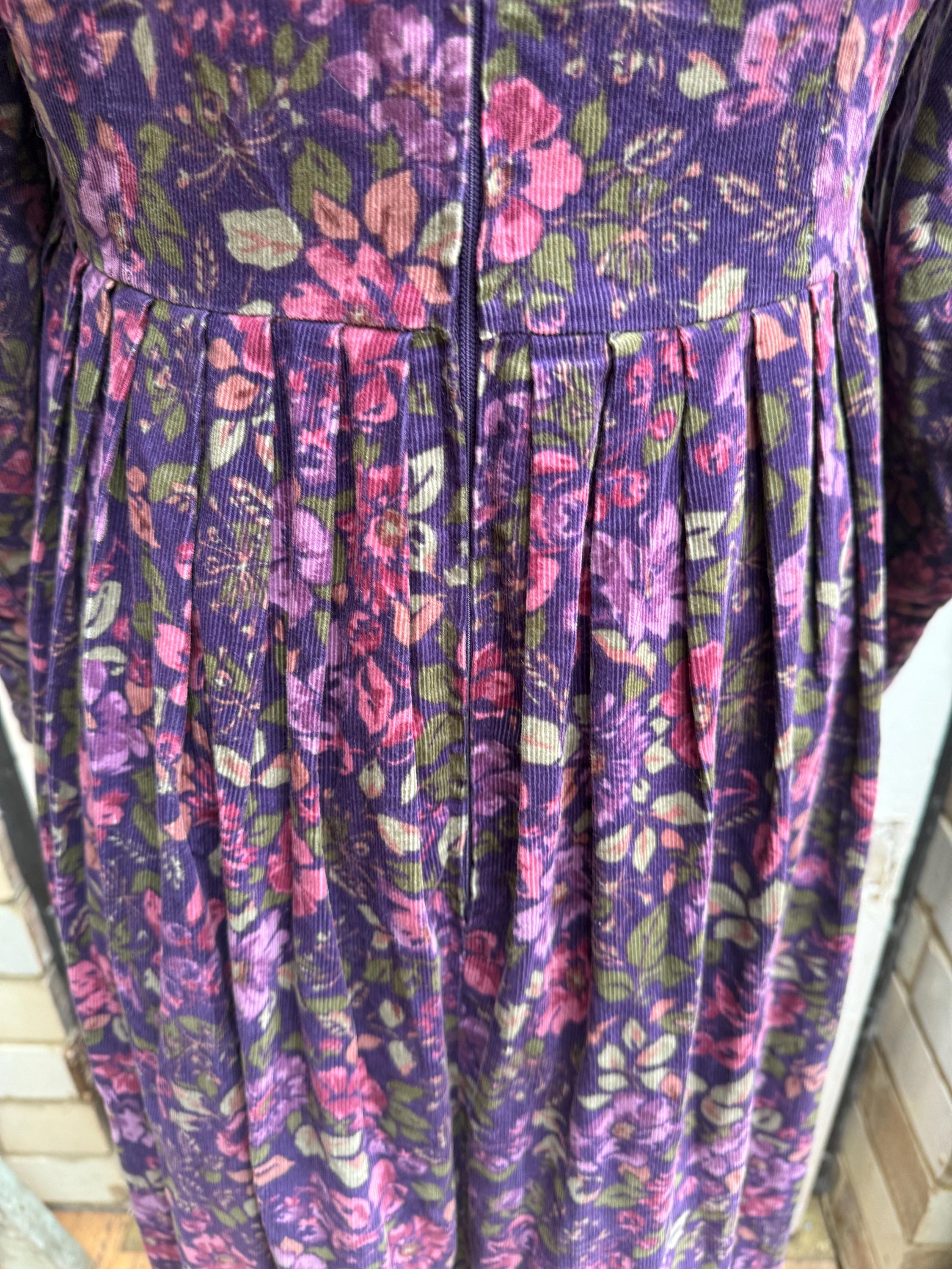 Vintage Laura Ashley Purple Floral Cotton Needlecord Corduroy Cord
