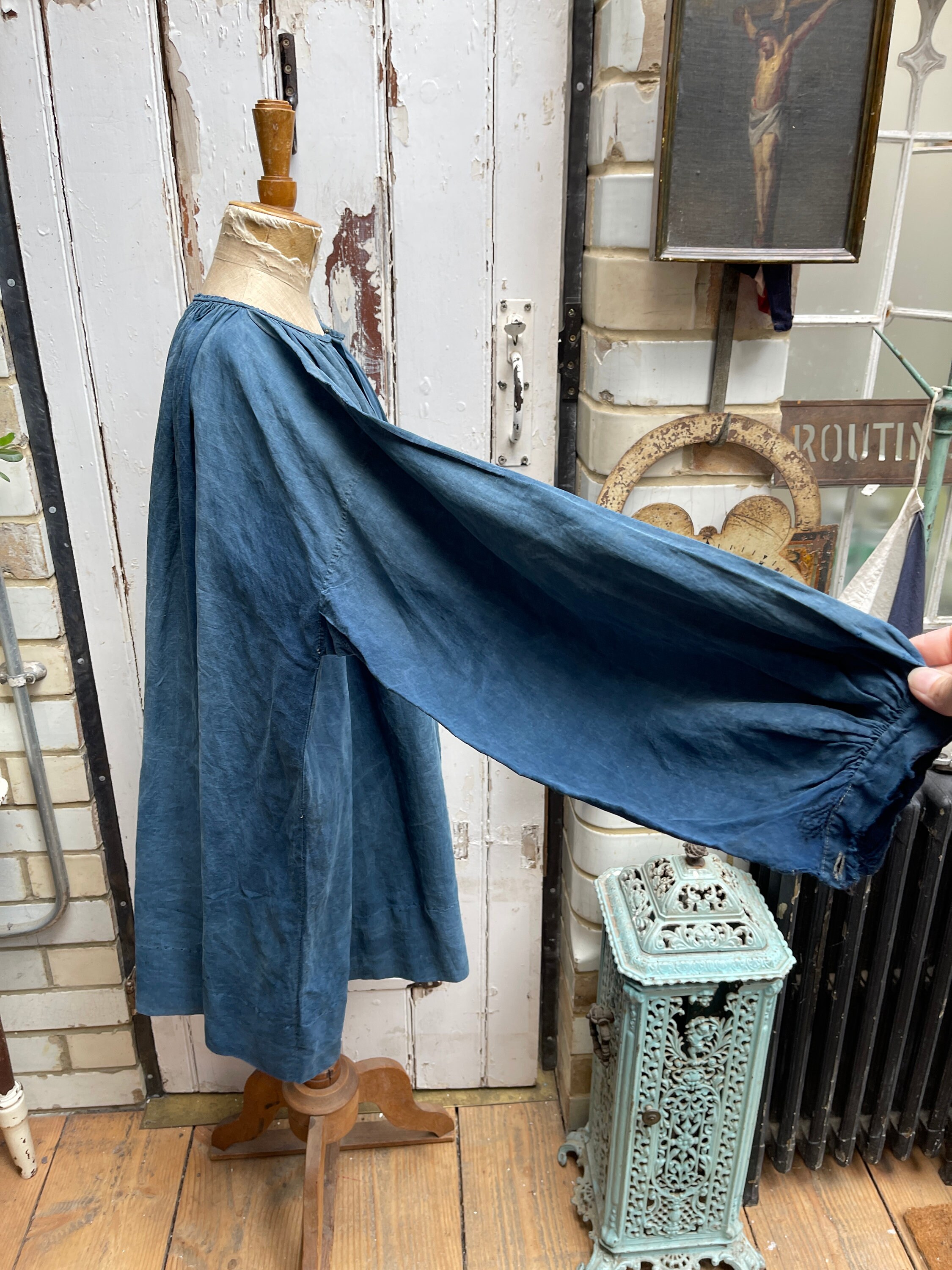 Antique French Handmade Indigo Blue Linen Biaude Smock One Size - Etsy