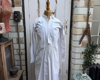 Antique French white cotton blouse shirt chemise with handgathering size XS (UK 8/10)