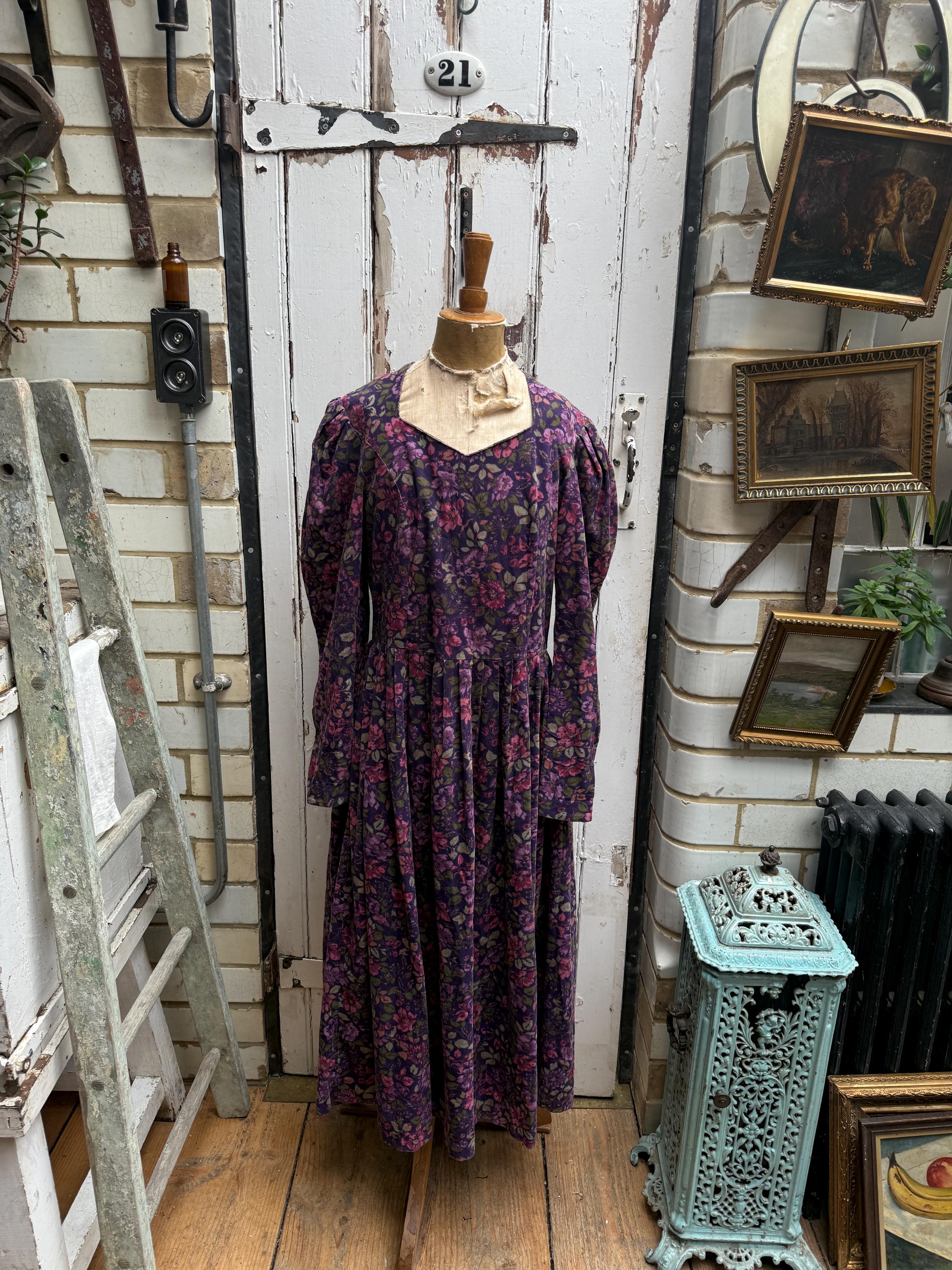 Vintage Laura Ashley Purple Floral Cotton Needlecord Corduroy Cord
