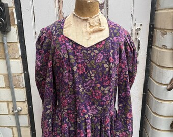 Vintage Laura Ashley Purple Floral Cotton Needlecord Corduroy Cord