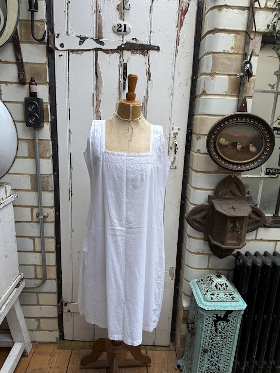 Antique French Cotton Slip Dress: Ladderwork Detail, Initials GB, Size M