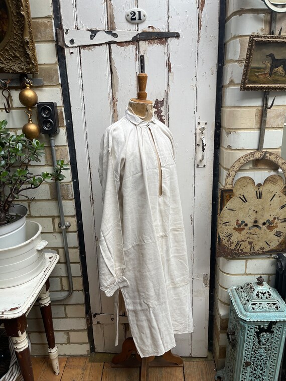 Antique French cream off white linen shirt dress … - image 10