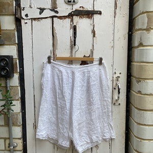 Antique French lingerie white soft cotton voile shorts with embroidery and lace trim size M/L image 1