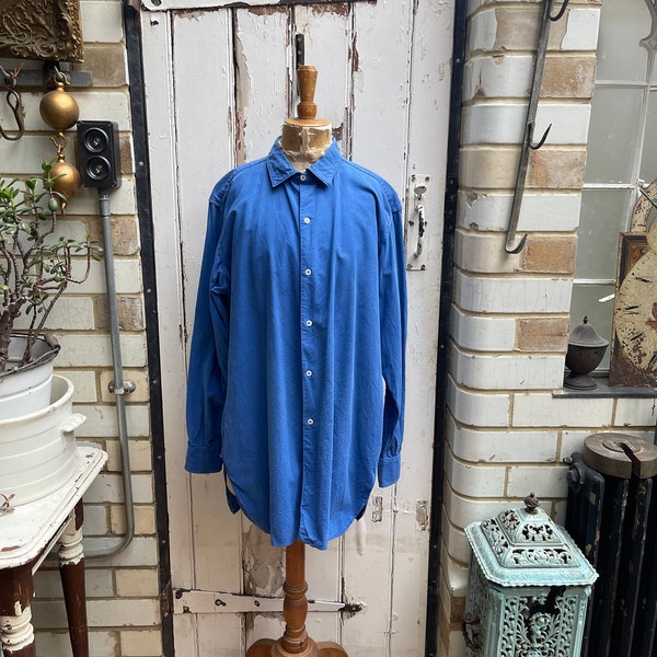 Antique vintage French mens blue cotton workwear shirt size 41 GM