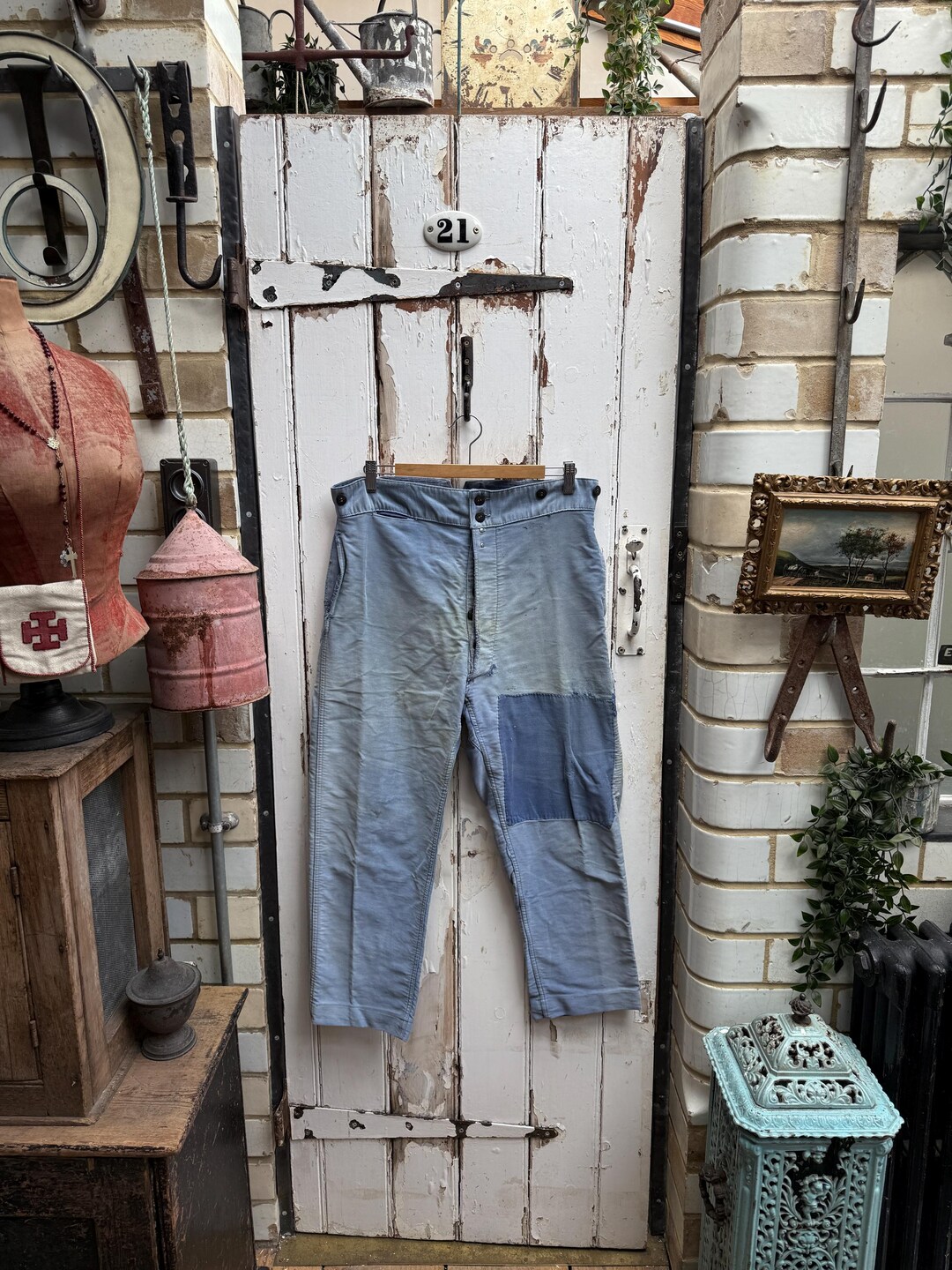 アンティーク フランス製 Le Favori ブルー コットン モールスキン