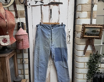 Antique French Le Favori Blue Cotton Moleskin Workwear Chores