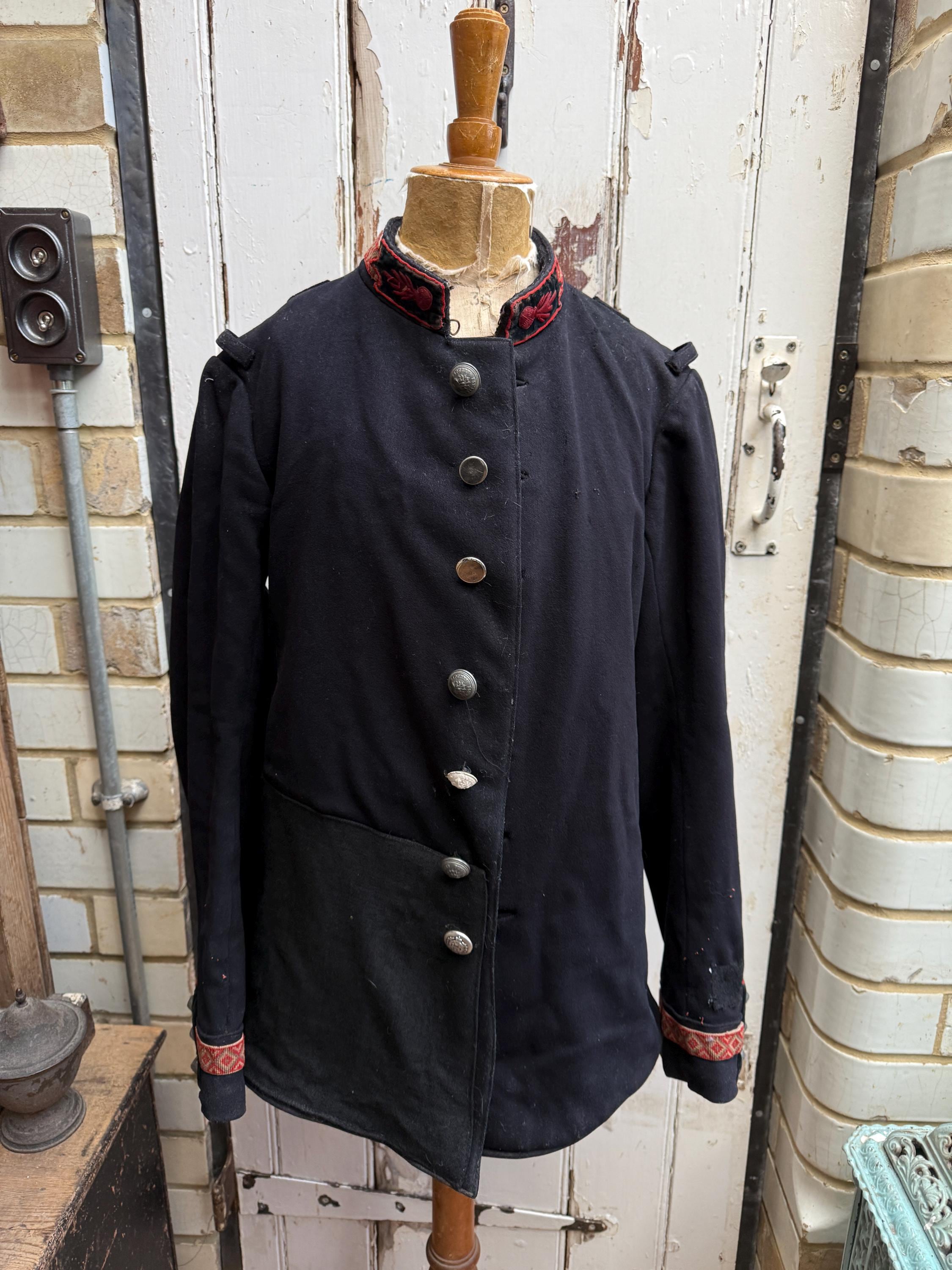 Antique French Navy Blue Pompiers Firefighters Jacket Coat Size S